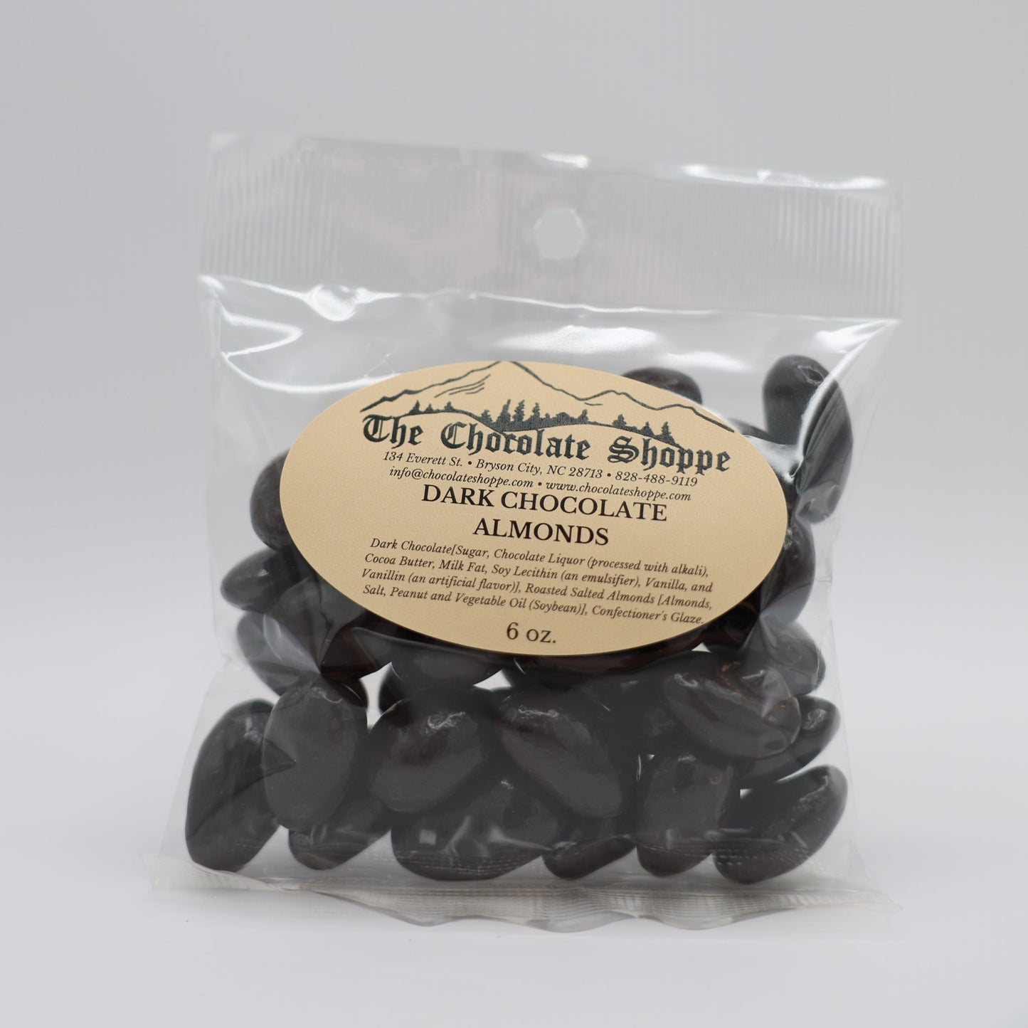 Gourmet dark chocolate covered almonds with roasted almond crunch