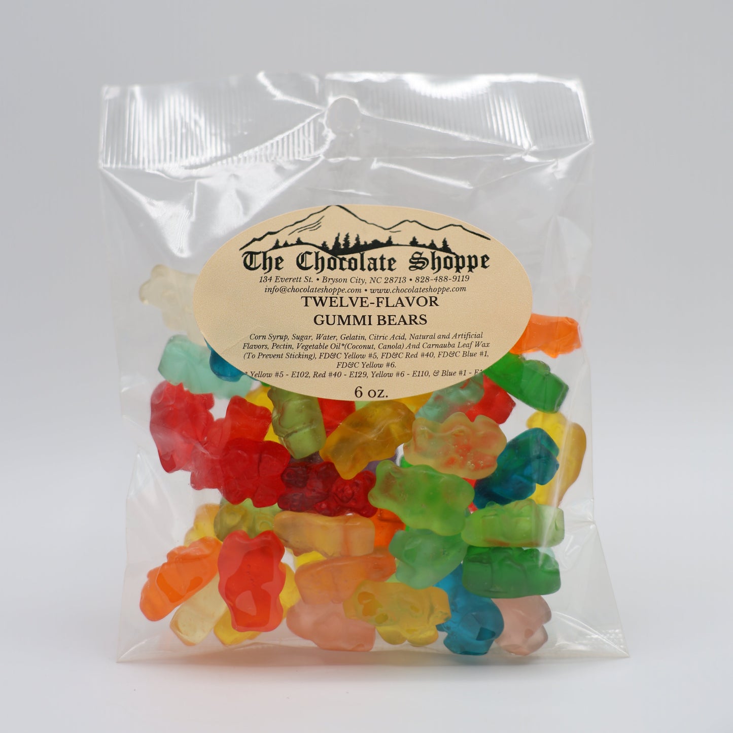 12 flavor assorted gummi bears in bright fruit colors