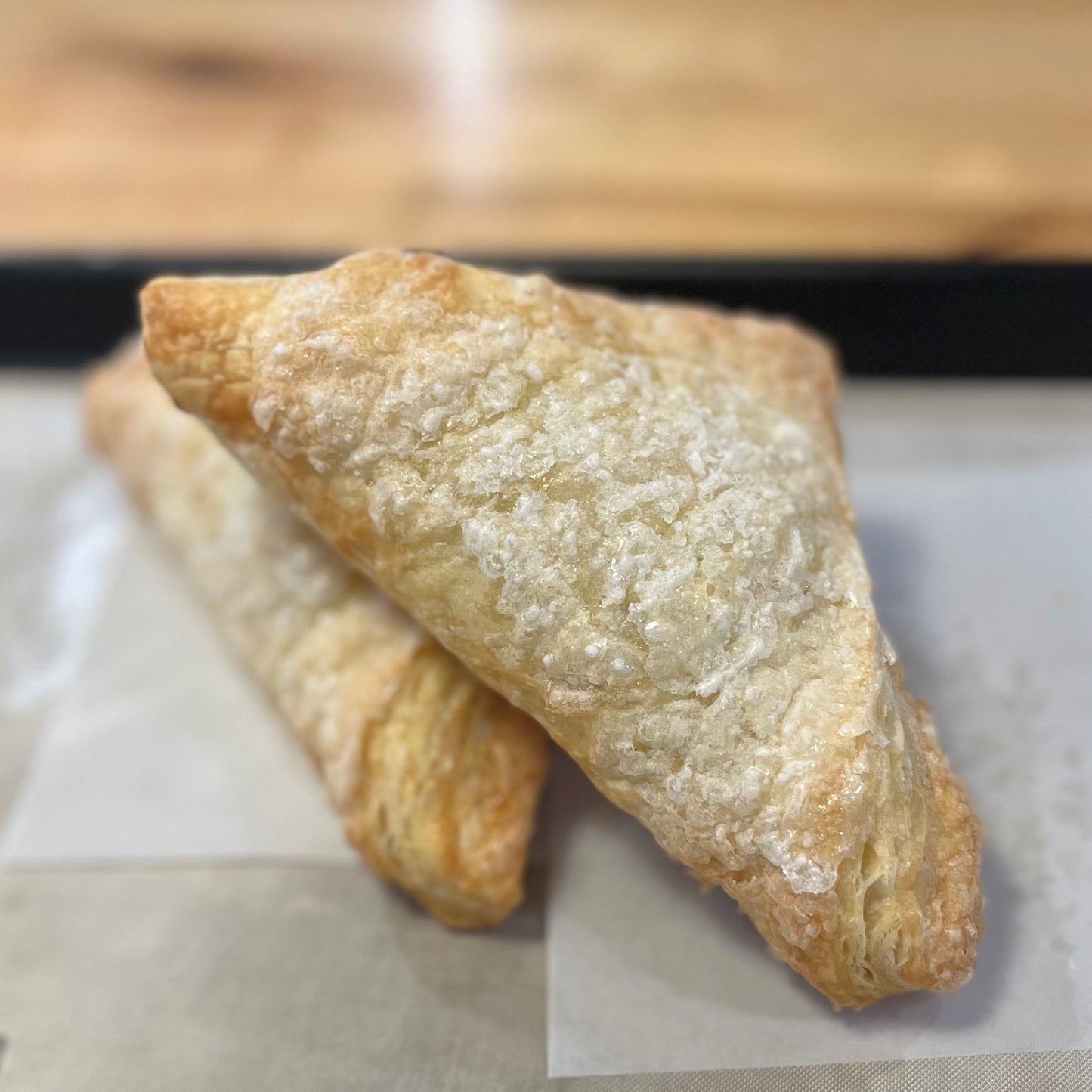 Pastry on a baking sheet with a blurred background