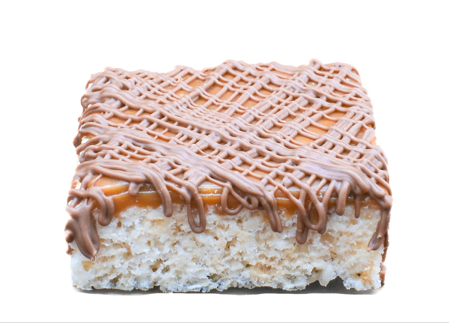 Chocolate covered Rice Krispie treat with caramel