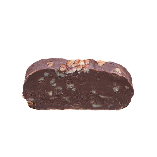 Chocolate pecan fudge with toasted pecans and rich cocoa