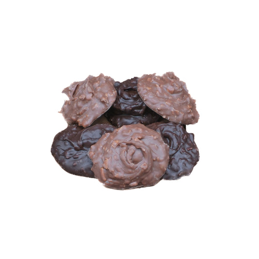Chocolate coconut clusters with toasted coconut and rich chocolate