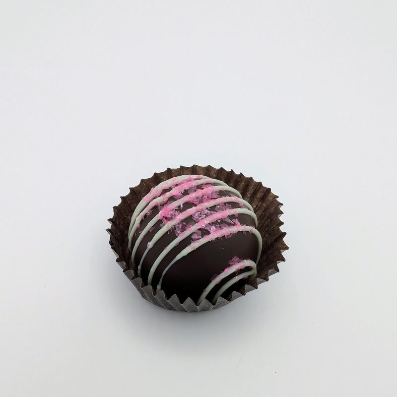 Strawberry cream truffle with berry-infused chocolate ganache