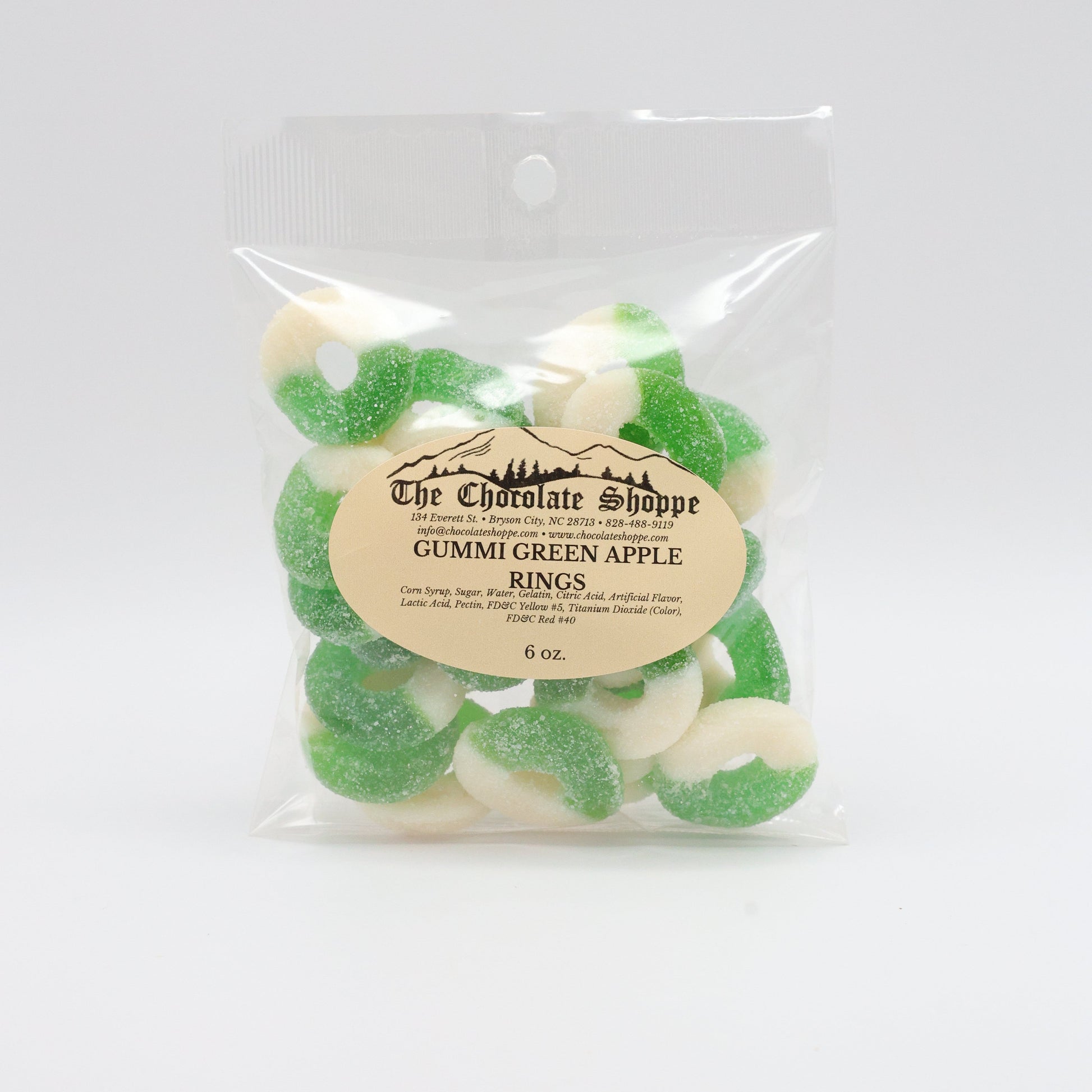 Green apple gummi rings with tangy sugar coating