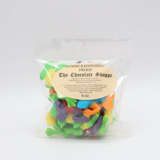 Colorful gummi rainforest frog candies with fruity flavor