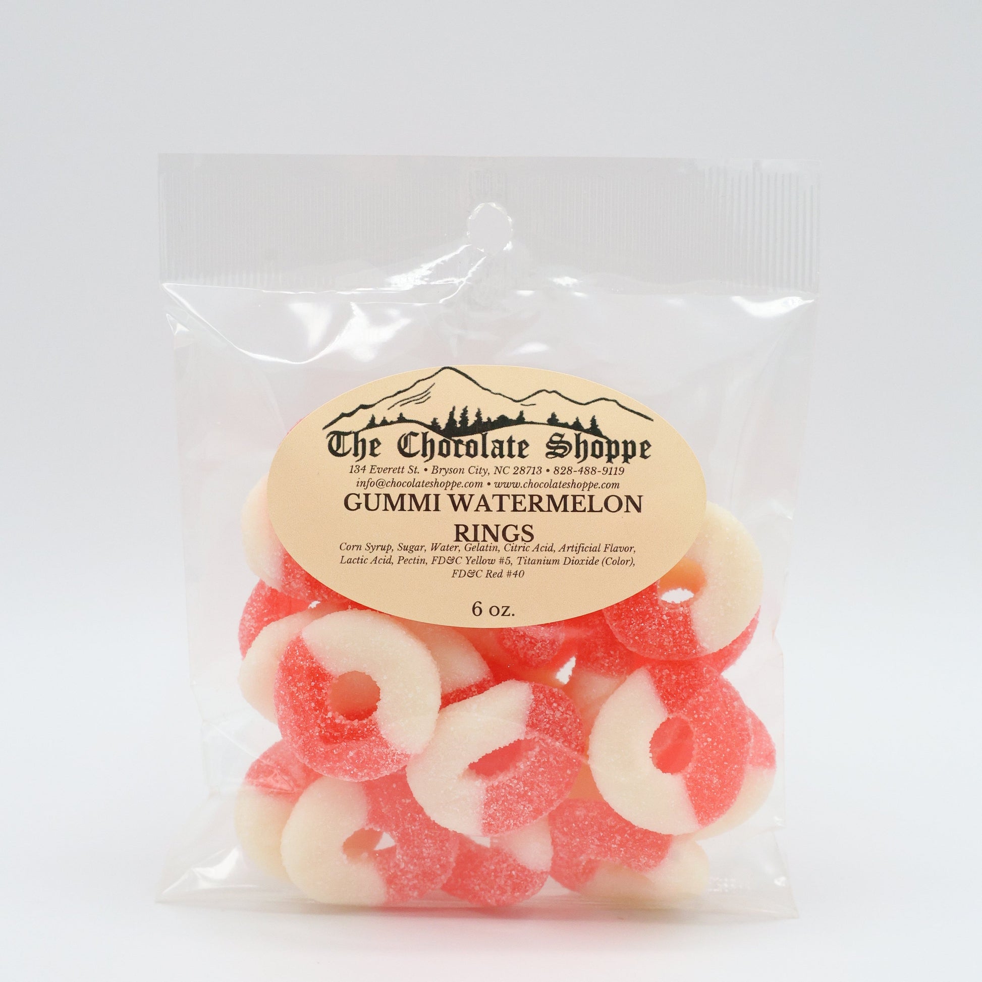 Watermelon gummi rings with red and green sugar coating