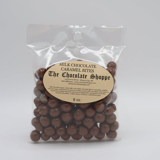 Chocolate covered caramel bites with soft buttery caramel center