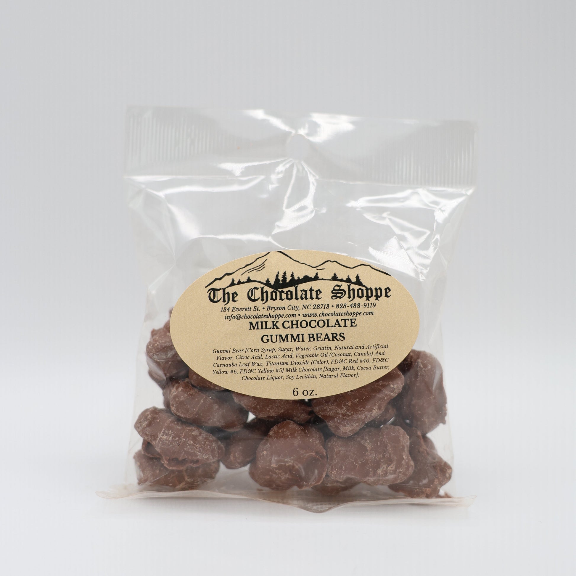 Milk chocolate covered gummi bears with chewy fruit center