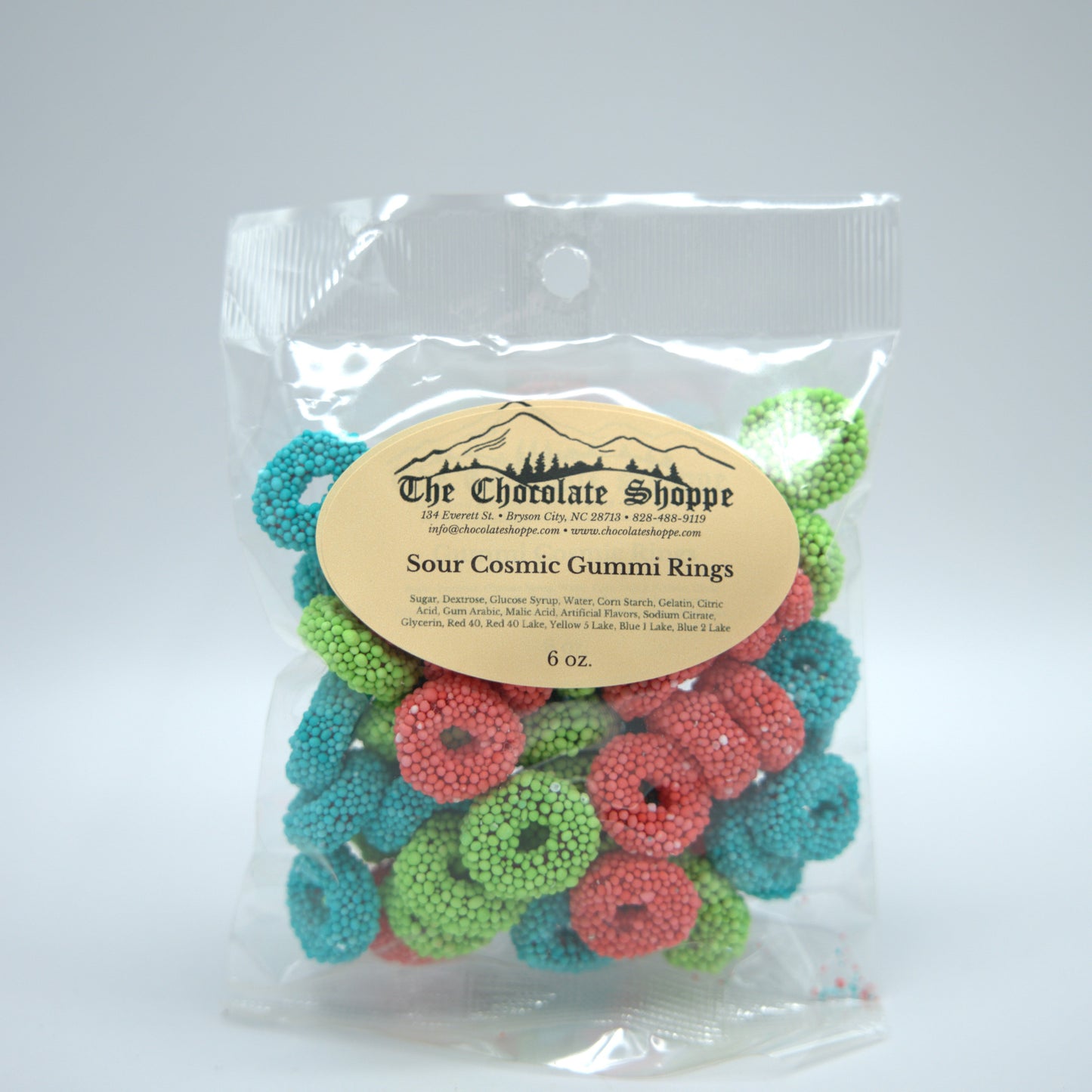 Sour cosmic gummi rings with crunchy candy coating and tangy finish