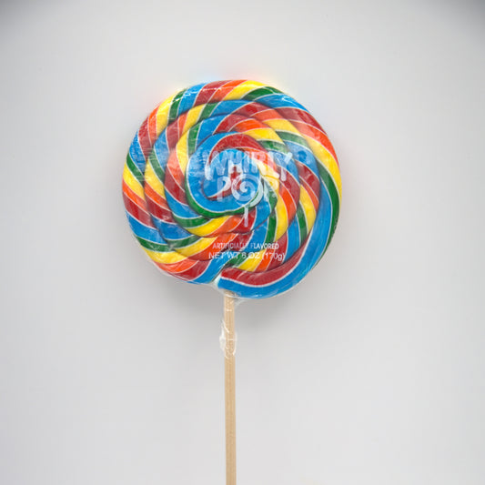 Colorful swirled lollipop on a white background